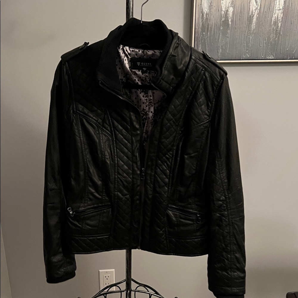 Guess Quilted Black Leather Jacket